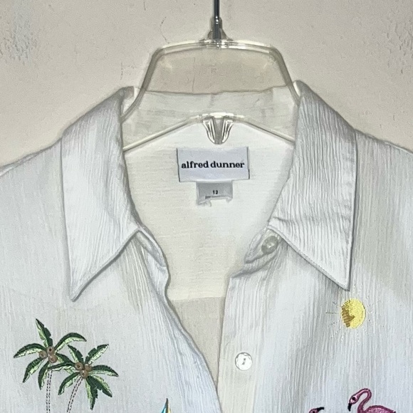 Alfred Dunner Button Down White Shirt Short Sleeves Embroidered Summer Size 12 - Picture 7 of 8